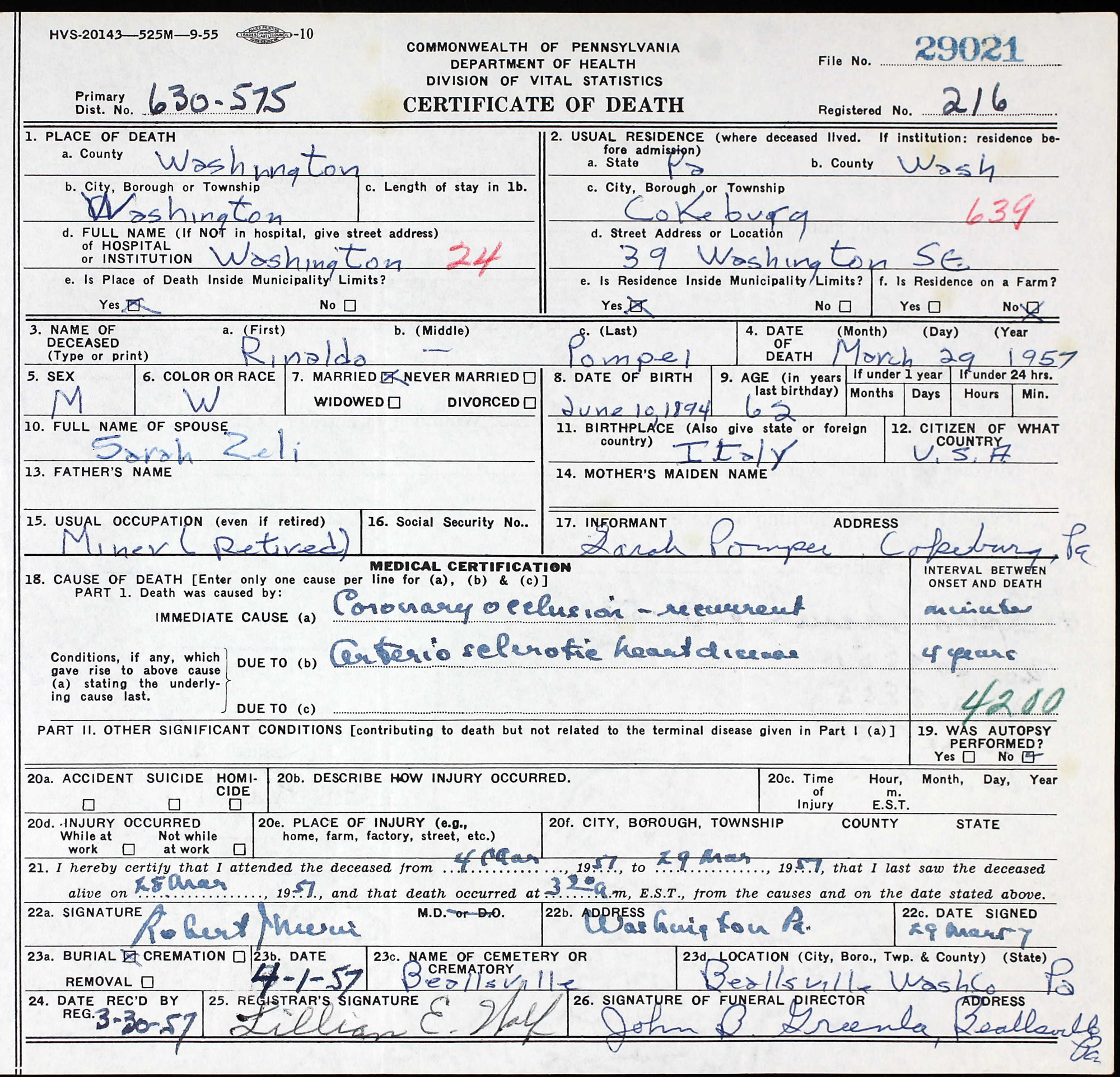 death certificate